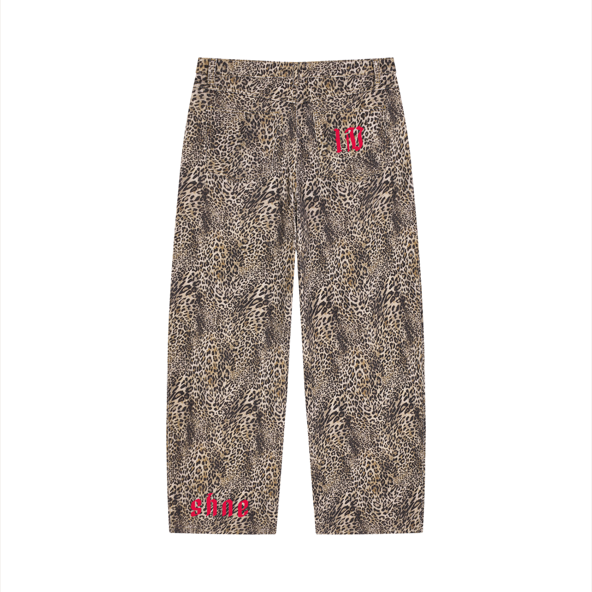 Unisex Vintage Wash Leopard Wide Leg Jeans